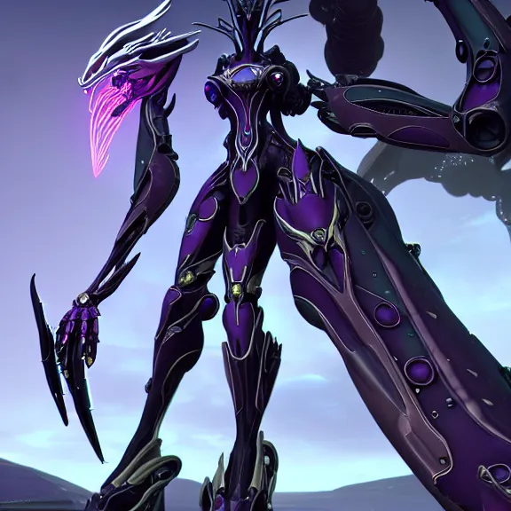 Image similar to extremely detailed front shot of a giant 1000 meter tall beautiful stunning saryn prime female warframe goddess, that's an anthropomorphic hot robot mecha female dragon, silver sharp streamlined armor, detailed head, sharp claws, glowing Purple LED eyes, sitting cutely in the background, rump on top of a mountain below her, a tiny forest with a village in the foreground, in front of her, fog rolling in, dragon art, warframe fanart, Destiny fanart, micro art, macro art, giantess art, fantasy, goddess art, furry art, furaffinity, high quality 3D realistic, DeviantArt, artstation, Eka's Portal, HD, depth of field