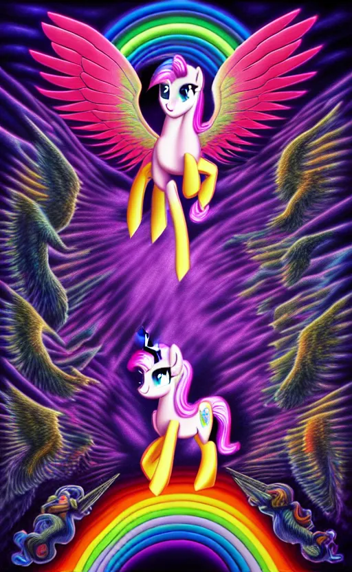 Image similar to my little pony on tool album cover, 8 k resolution hyperdetailed, surrealism style of alex grey, extremely high quality