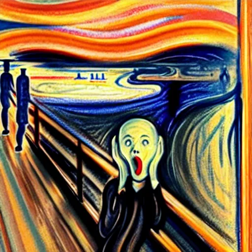 Prompt: that feeling when someone kicks you in your nuts, trending on artstation, in the style of the scream by edvard munch