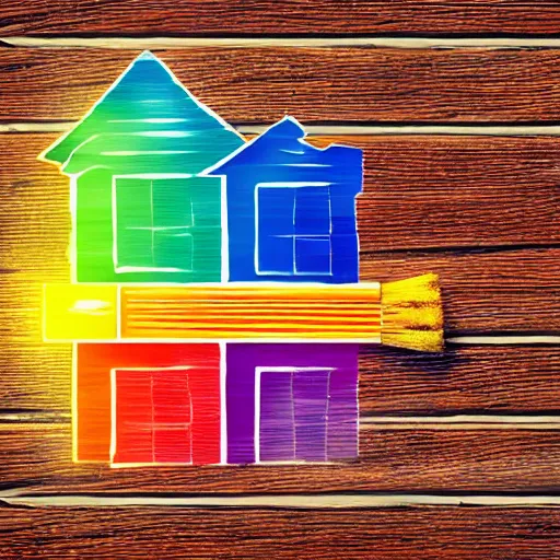 Image similar to logo with house and paint brush, very colorful