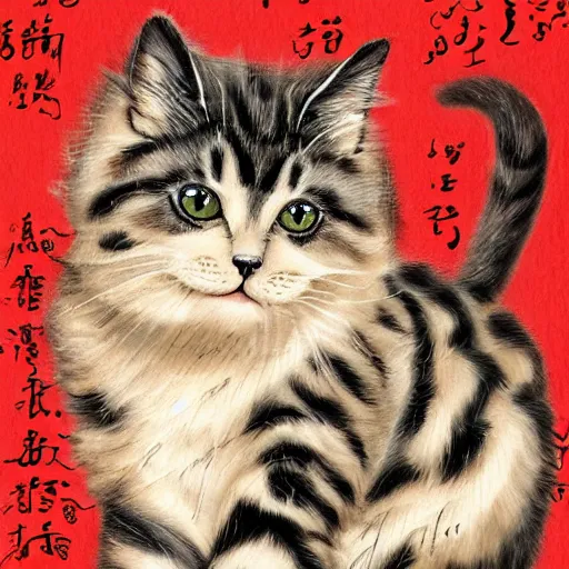 Prompt: calligraphy image of A race of fluffy cat like people highly detailed and rendered