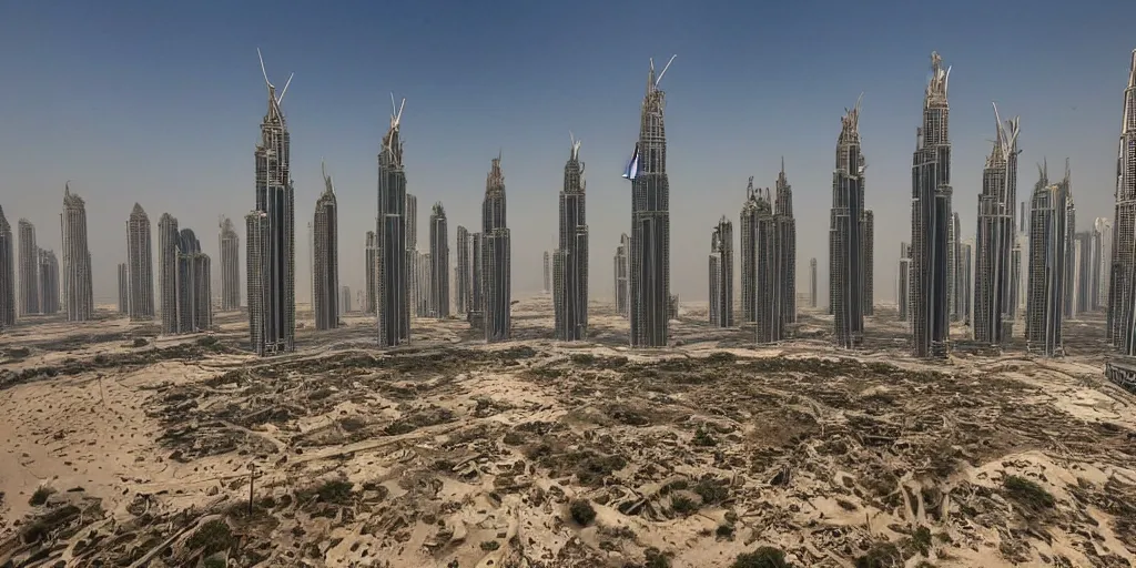 Prompt: ultra detailed and realistic picture of dubai abandoned and semi - destroyed