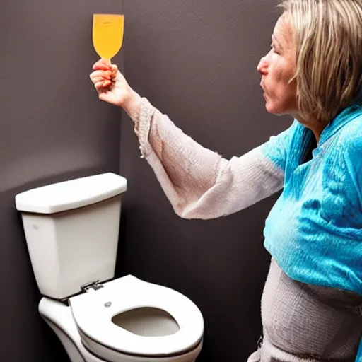 Image similar to photo of a woman drinking water from a toilet