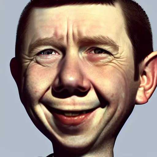 Image similar to alfred e neuman photorealistic portrait