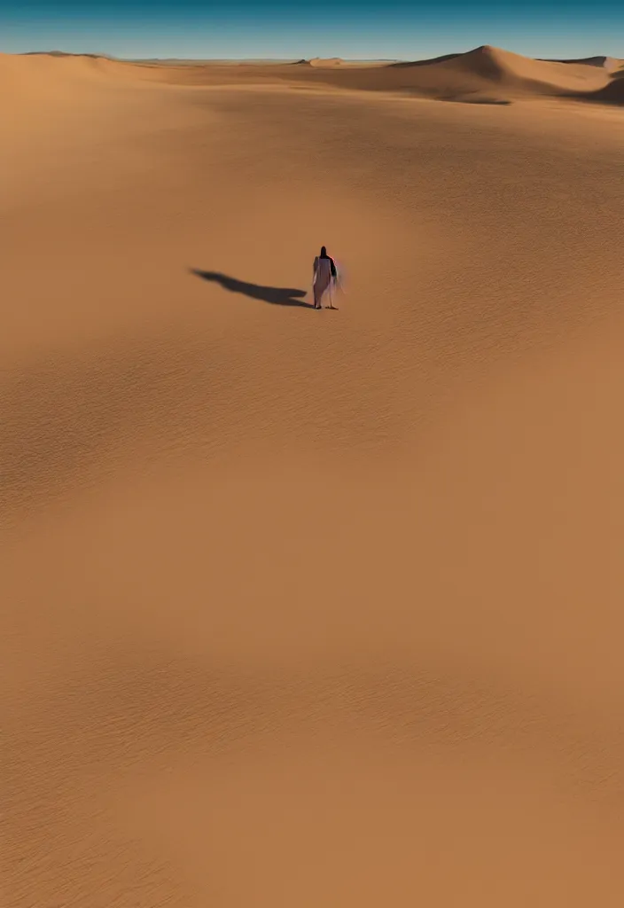 Image similar to realistic photo of a person burning on the balcony, desert dunes in the background, big sun in the sky, realistic, soft natural volumetric lighting, beautifully detailed 4 k octane render, 4 k post processing 8 k