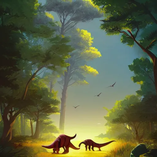 Image similar to painting dinosaurs roaming forest, smooth face median photoshop filter cutout vector, behance hd by jesper ejsing, by rhads, makoto shinkai and lois van baarle, ilya kuvshinov, rossdraws global illumination