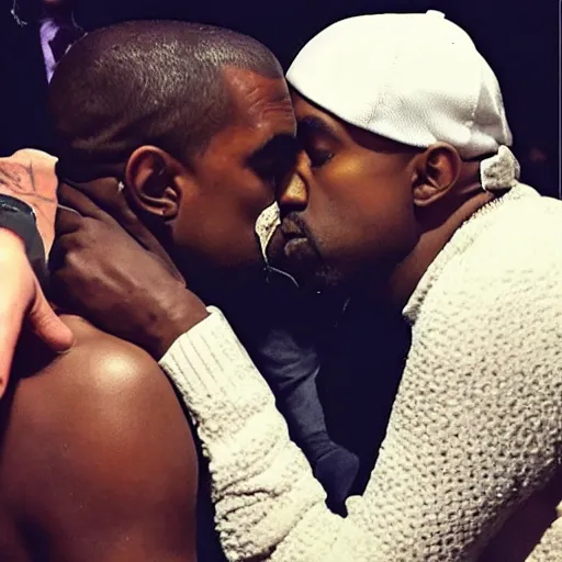 Prompt: Kanye West kissing himself