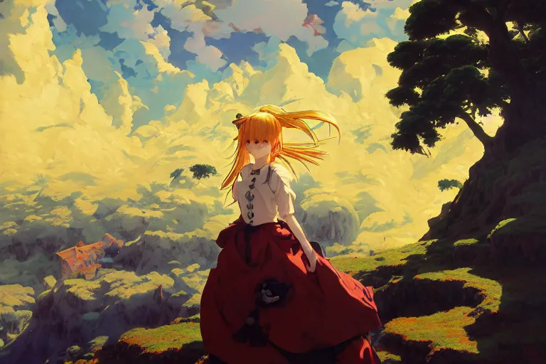 Image similar to baroque oil painting, anime key visual environment concept art, anime maid nazi nuremberg, blond hair blue eyes, brutalist dark fantasy, trending pixiv fanbox, rule of thirds golden ratio, fake detail, acrylic palette knife, style of makoto shinkai genshin impact, background by studio ghibli jamie wyeth greg rutkowski chiho aoshima