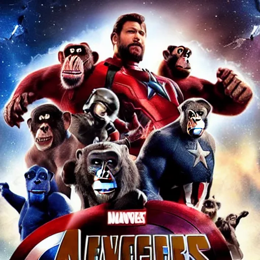 Prompt: movie poster with chimpanzees, avengers style