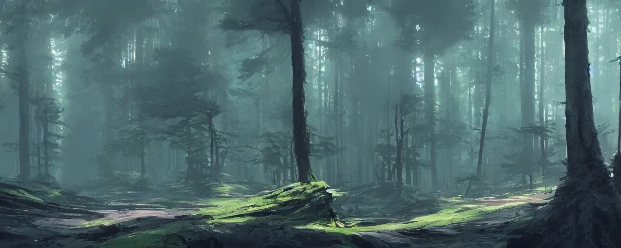 Prompt: the forest landscape from star wars in the artstyle of finnian macmanus, john park and greg rutkowski