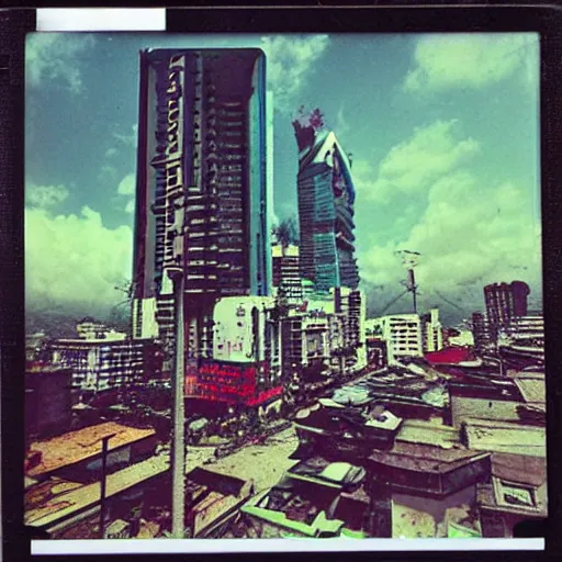 Prompt: a polaroid photo of cyberpunk guatemala city with cyberpunk aesthetic