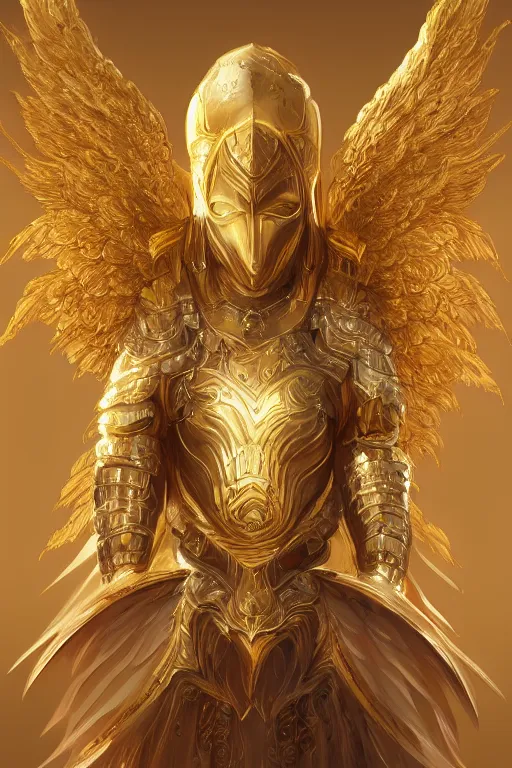 Image similar to grand mage in golden armor with intricate angelic wings, WLOP, concept art, digital painting, trending on artstation, highly detailed, 8k UHD, artgerm