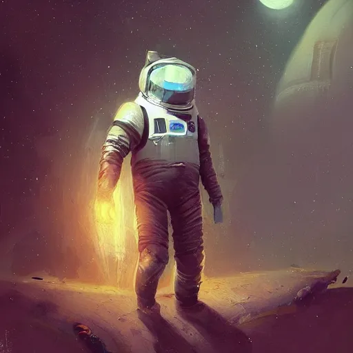 Prompt: kitty cat tabby spaceknight astronaut wearing a nanotech vest while standing next to a portal cristi balanescu ross tran ismail inceoglu dug stanat jakub rebelka oil painting impasto