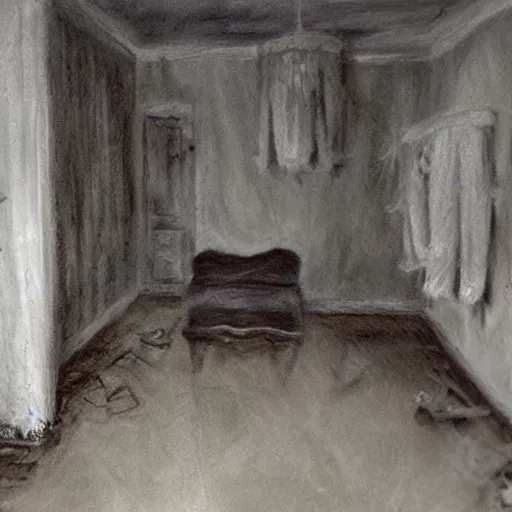 Image similar to inside a haunted house at night, scary, hyperrealism