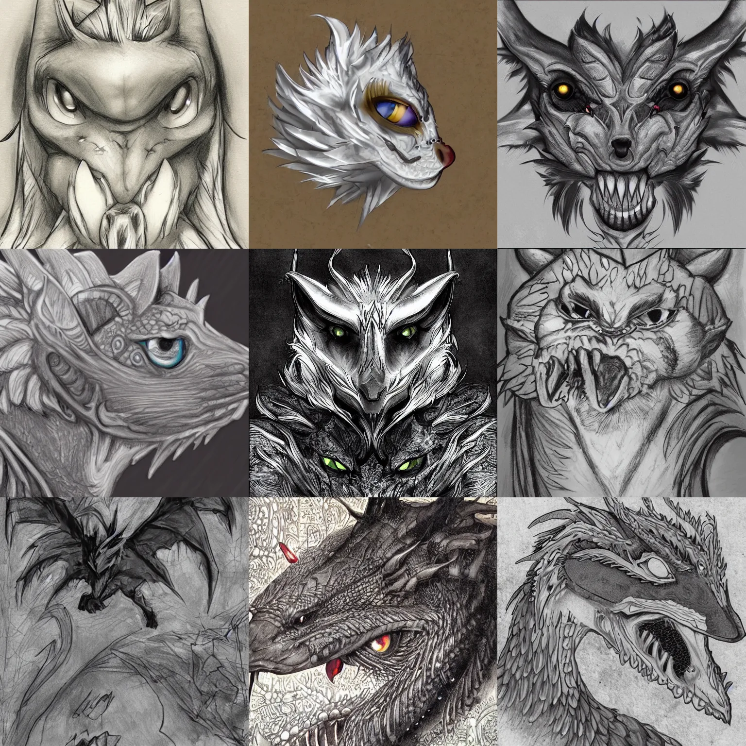 Prompt: handsome male anthropomorphic silver dragon, headshot profile picture, large eyes, commission on furaffinity, sketch drawing