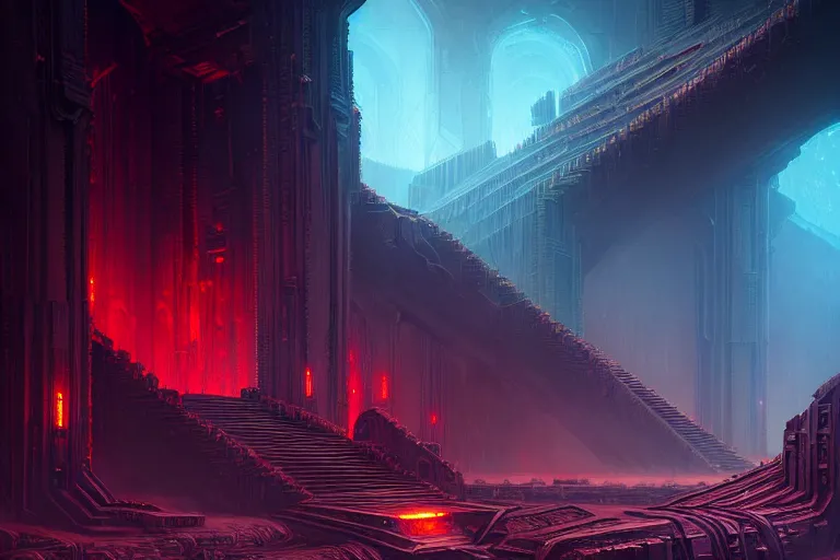 Prompt: dark throne room, detailed illustration, hd, 4 k, digital art, high detailed art, chronicles of riddick concept art, by greg rutkowski, by moebius, by anton fadeev, complementary colors, trending on artstation, deviantart