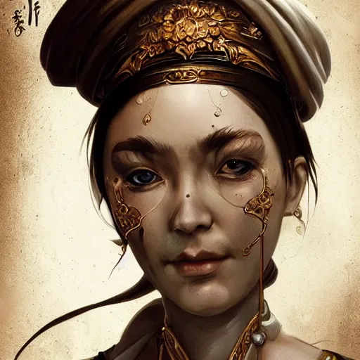 Image similar to Trying new style. I wanted to design fun character based on historical figure. Modun Shanyu by Bastien Lecouffe-Deharme, trending on artstation