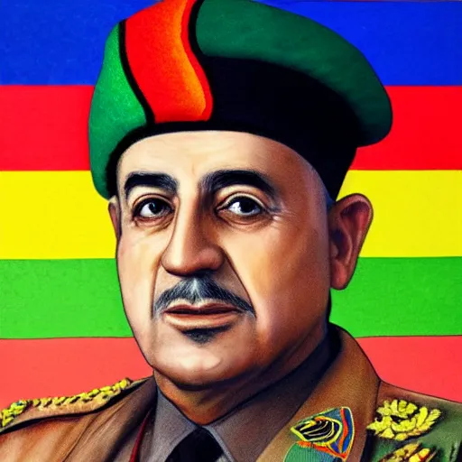 Prompt: rainbow portrait of an iraqi general wearing a beret, 8 k, intricate, detailed,