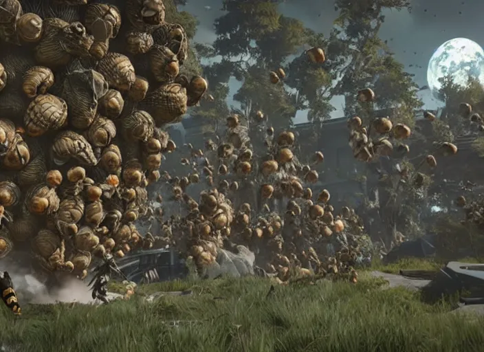 Image similar to colossal wasp nest looking colony infestation in destiny 2, liminal, dark, dystopian, abandoned, highly detailed 4 k 6 0 fps in - game destiny 2 gameplay screenshot leak