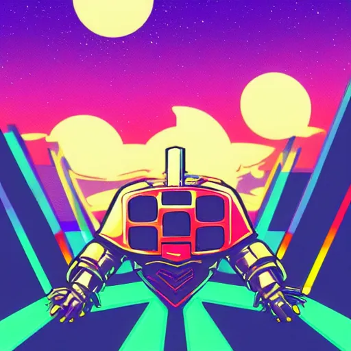 Image similar to shovel knight as daft punk, Aaron Campbell behance, synthwave background,4k, colorful, digital art