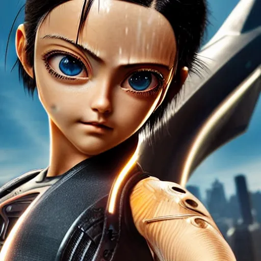 Prompt: alita battle angel selfie, tight attire, realistic, hyper detail, very detailed, cinematic, ultra details, photorealistic, cute, insanely detailed