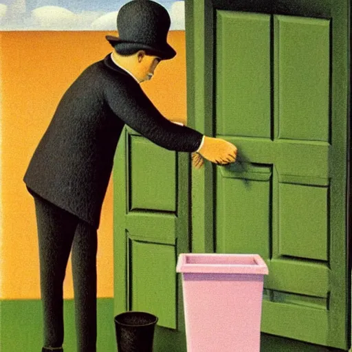 Image similar to mowing the laundry, surreal painting by magritte