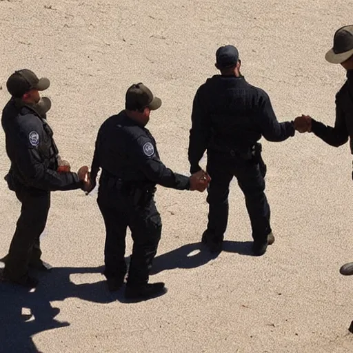 Prompt: federal agents shaking hands with aliens