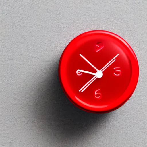 Image similar to Very tiny red alarm clock that looks like the iOS emoji and has the same colors, 3D clay render, 4k UHD, white background, isometric top down left view, diffuse lighting, zoomed out very far