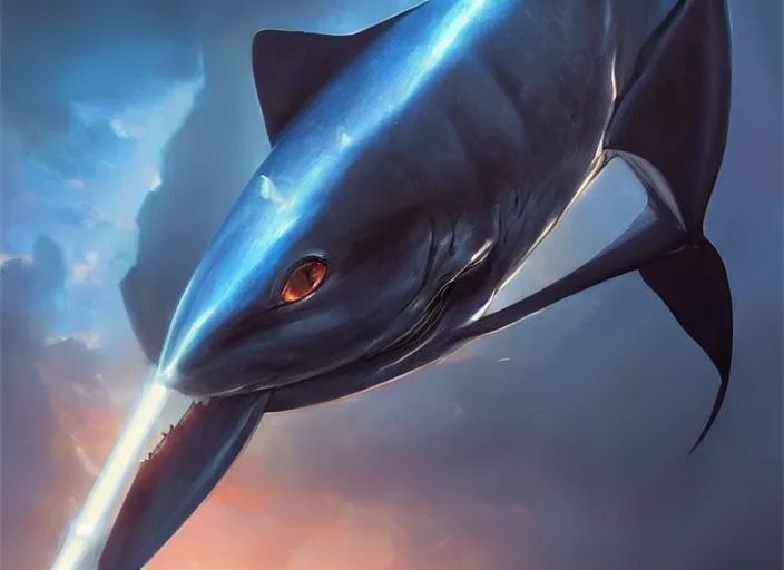 Image similar to beautiful oil matte portrait painting, thresher shark in knight armor, blue shark, holding a lightsaber, fantasy, wonderful masterpiece highly detailed, scifi, beautiful cinematic light deep focus, elegant, digital painting, smooth, sharp focus, golden ratio, dramatic illumination, ultra realistic, 8 k, art by jimmy law