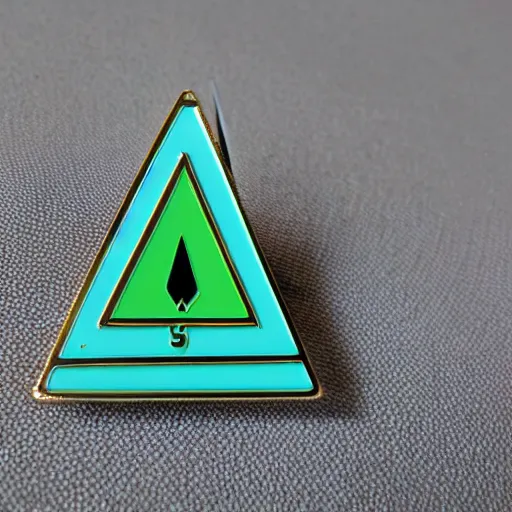 Prompt: a triangle enamel pin depicting a caution fire hazard label, smooth curves