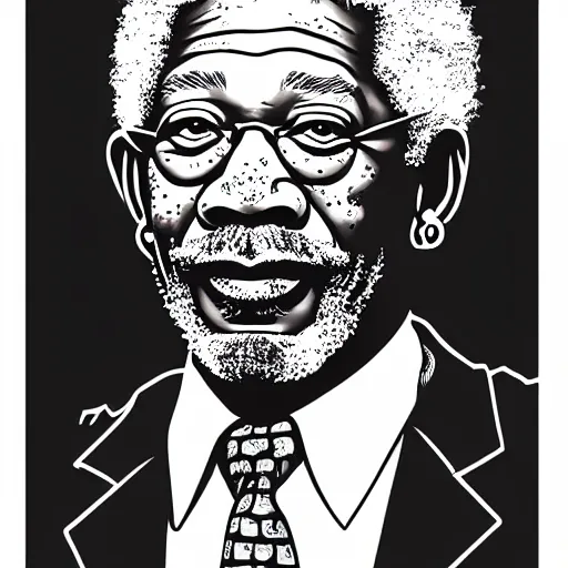 Image similar to a portrait illustration of Morgan Freeman drawn by ROBERT CRUMB