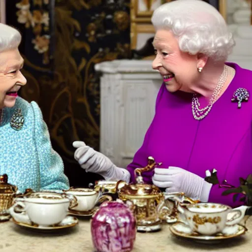 Image similar to queen elizabeth drinking tea with piero angela