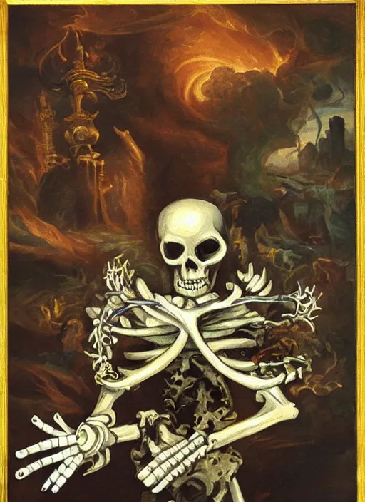 Image similar to sega saturn mr. bones rococo painting