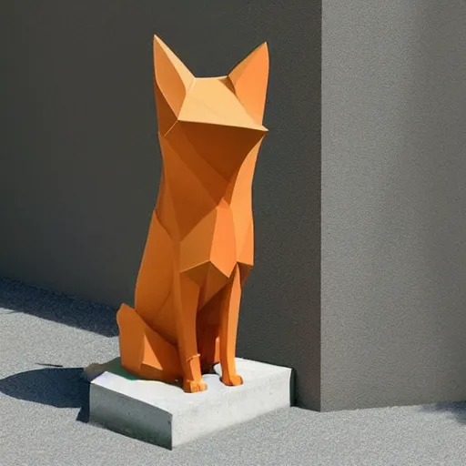 Image similar to a polygonal fox statue made from concrete