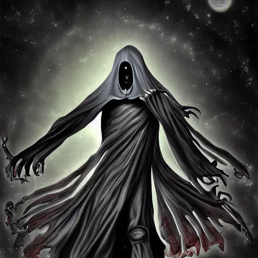 Image similar to the grim reaper at the height of its power, cosmic horror, digital art