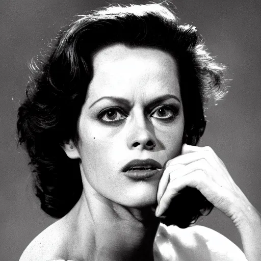 Prompt: genetic combination of sigourney weaver and james dean, face and upper body focus