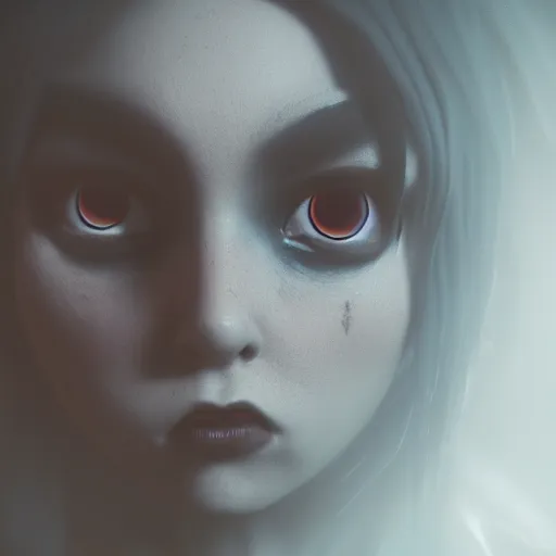 Prompt: full shot portrait of angry darkness anime girl, gothic wearing, worrying eyes, inspired by Tim Burton, detailed, unreal engine 4k volumetric light, fog,