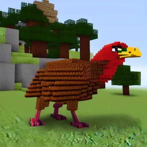 Prompt: a giant chicken in minecraft.