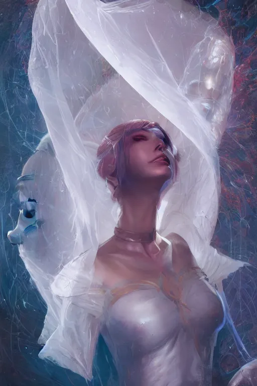 Prompt: portrait of the collar tulpa unsealer wearing dream veil by artgerm and Craig Mullins, James Jean, Andrey Ryabovichev, Mark Simonetti and Peter Morbacher 16k