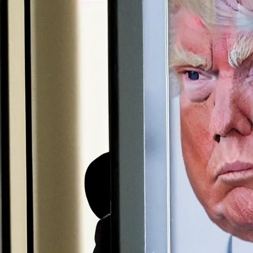 Image similar to UHD candid color photo of a half-dressed, terrified Donald Trump hiding from FBI agents searching his apartment in Trump Tower, accurate faces, UHD, photorealistic, correct face, photo by Getty Images no watermwark