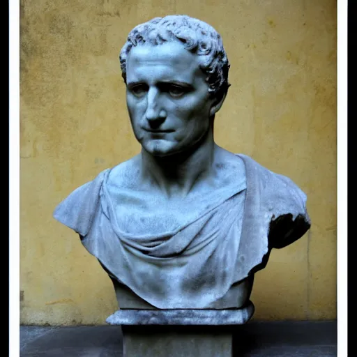 Image similar to julius cesar's bust but stone is skin
