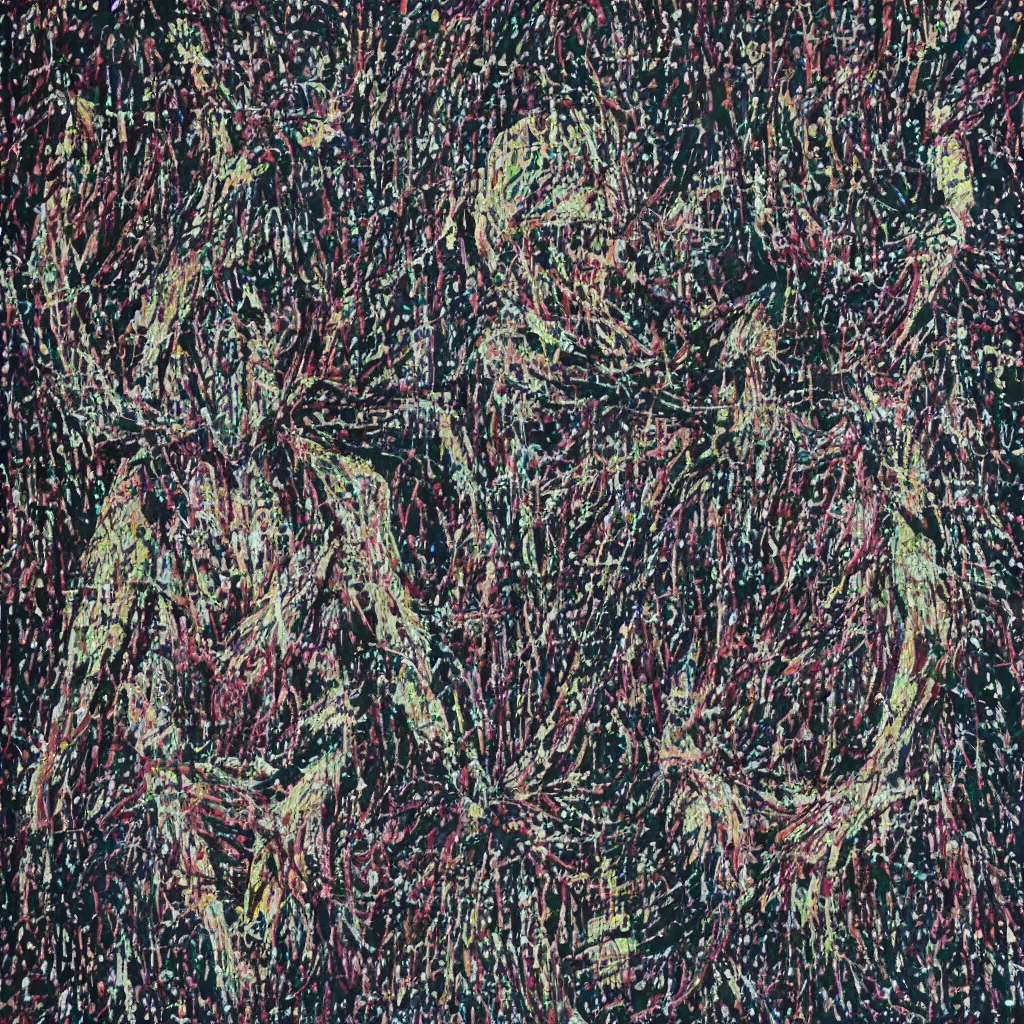 Prompt: camo made of teeth, smiling, abstract, francis bacon artwork, cryptic, dots, spots, stipple, lines, splotch, color tearing, pitch bending, faceless people, dark, ominous, eerie, hearts, minimal, points, technical, old painting, neon colors, folds