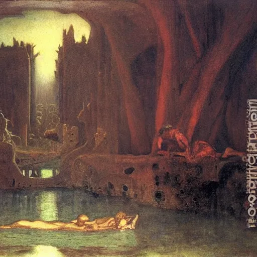 Prompt: The end of Atlantis by Arnold Böcklin, 1903 (München Pinacothek)