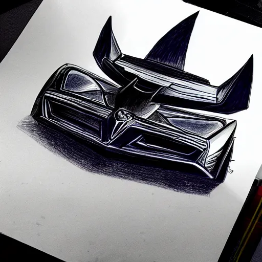 Image similar to ballpoint pen drawing of the batmobile