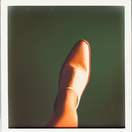 Image similar to polaroid photo of cone with human legs, bokeh