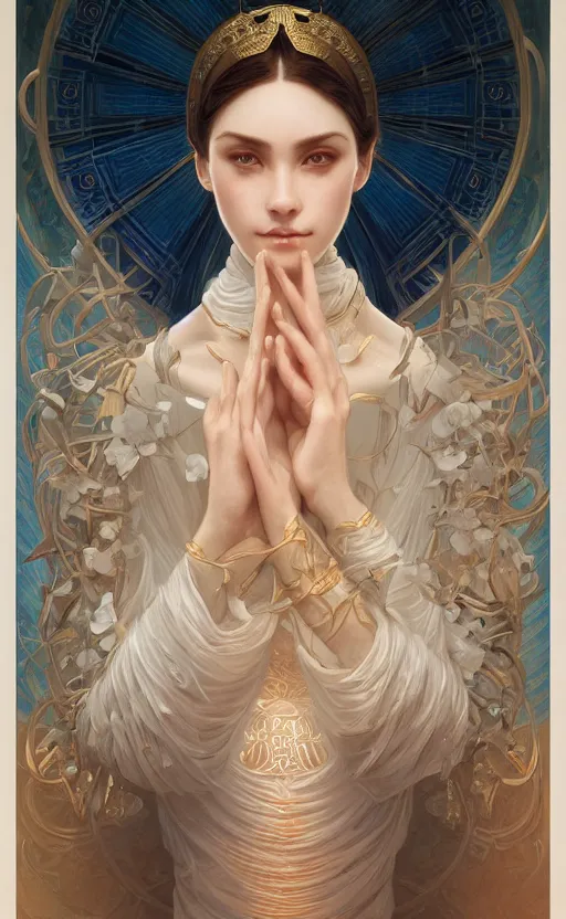 Prompt: symmetry!! portrait of beauty of heaven, intricate, elegant, highly detailed, digital painting, artstation, concept art, smooth, sharp focus, illustration, art by artgerm and ross tran and greg rutkowski and alphonse mucha, 8 k