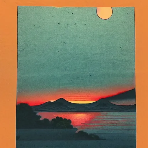 Image similar to “a bright red sunrise, in the style of Ukiyo-e”