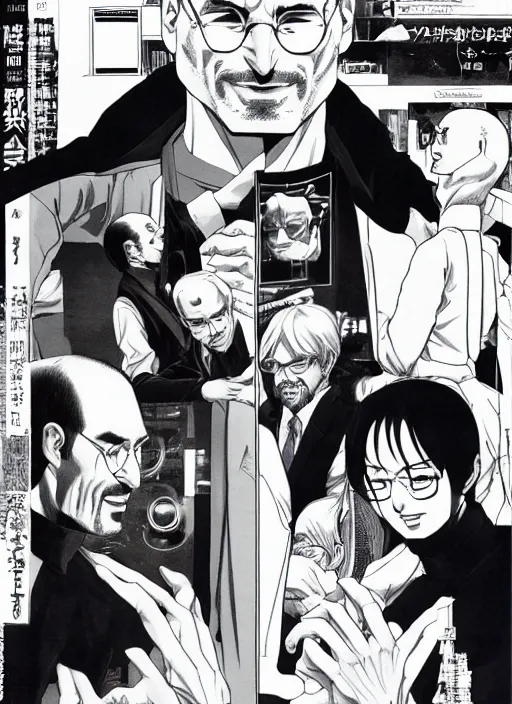 Prompt: official steve jobs manga, by katsuhiro otomo and hiroya oku and makoto yukimura