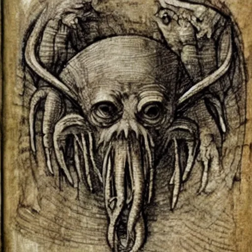 Prompt: leonardo da vinci's manuscript on cthulhu