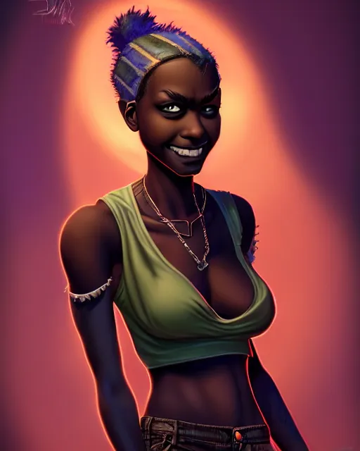 Image similar to punk rock dark - skinned young woman character portrait, by don bluth, sci - fi environment, highly detailed, dynamic shadows, 4 k, wallpaper - 1 0 2 4